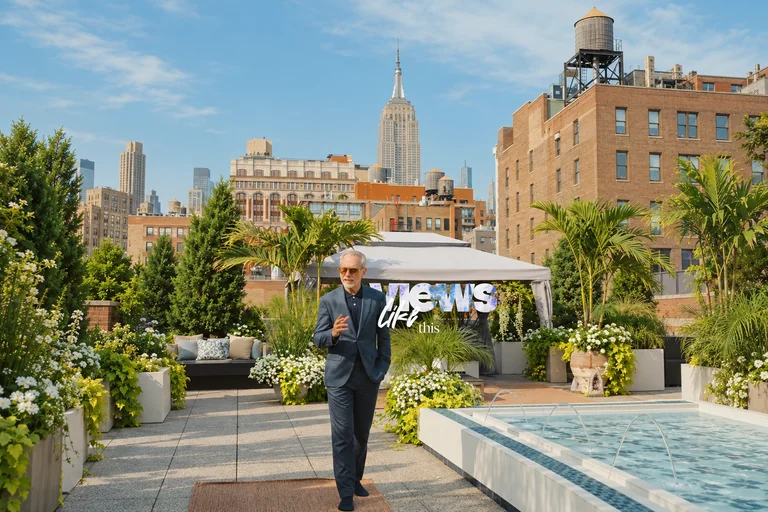 AI-expanded terrace and Manhattan skyline for Garden of Eden